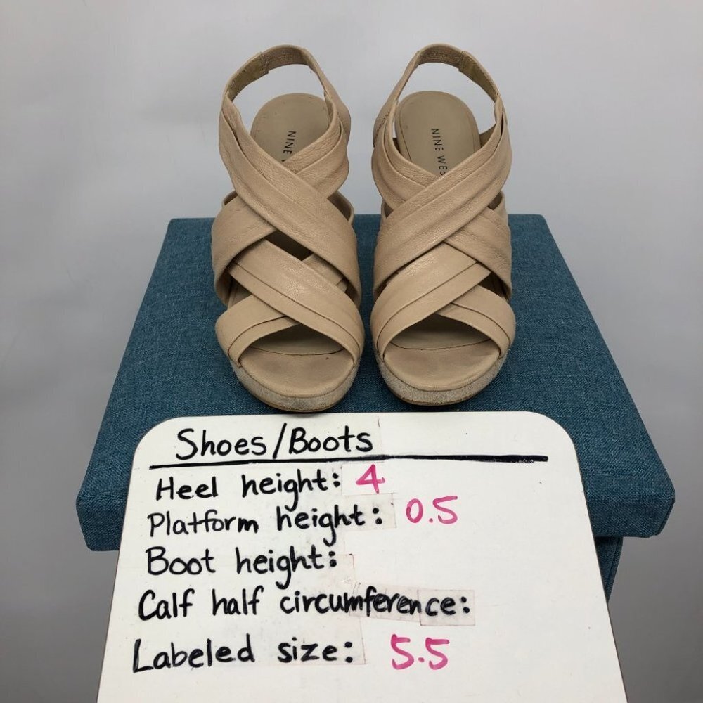 Nine West Nude Leather Suede Victoria Cut Out Platform 5" Slingback size 5.5 - Picture 13 of 14